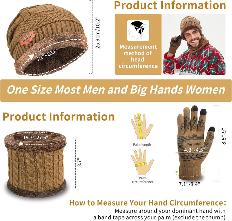 MAYLISACC Winter Knit Beanie Hat Neck Warmer Scarf and Touch Screen Gloves Set 3 Pcs Fleece Lined Skull Cap for Men Women - Image 2